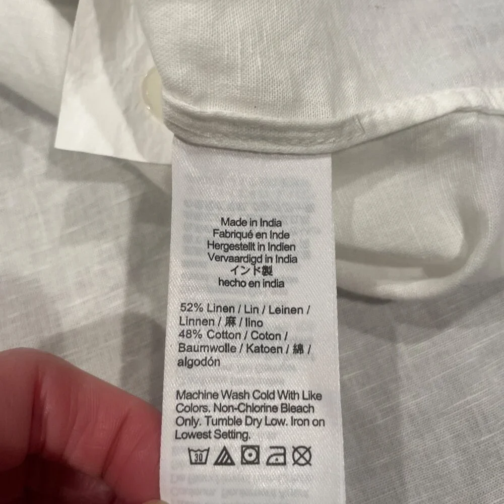 NWT Madewell Women's Sz S White Shirred Button-Up Shirt in Linen-Cotton NV186 - Picture 9 of 10